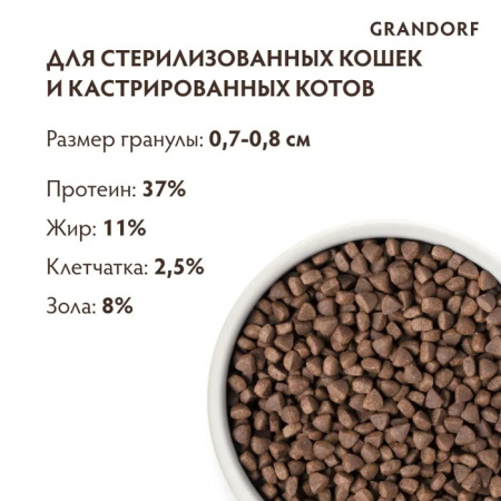 Сухой корм GRANDORF CAT для взрослых стерилизованных кошек, с чувствительным пищеварением или склонных к аллергии, с индейкой, 400 г