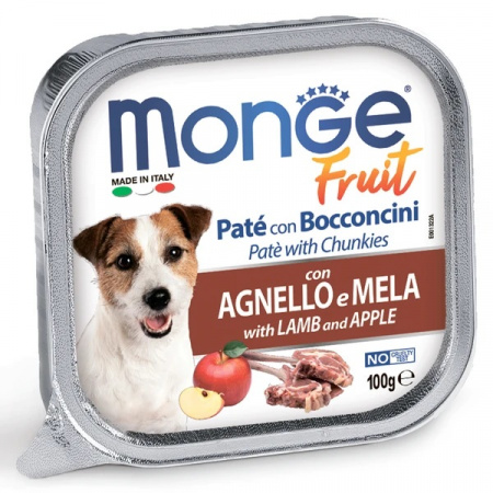 Влажный корм Monge Dog Fruit для взрослых собак, с ягненком и яблоком, 100г