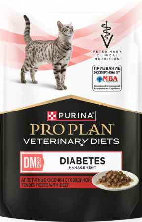 Влажный корм Purina Pro Plan Veterinary Diets DM St/Ox, для взрослых кошек при диабете, с говядиной, 85г