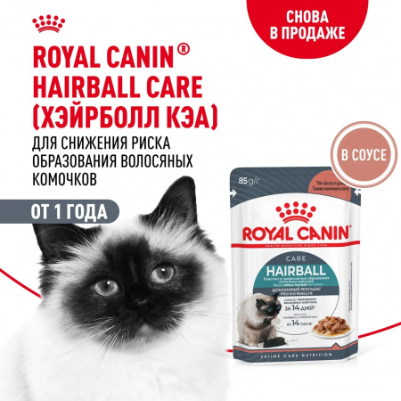 Влажный корм ROYAL CANIN Hairball Care для взрослых кошек, для предотвращения образования волосяных комочков, мелкие кусочки в соусе, 85г