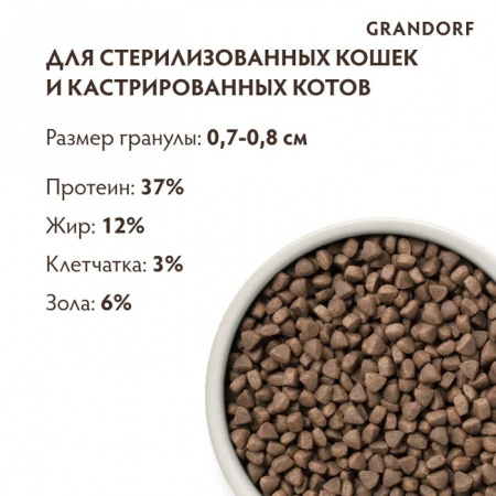Сухой корм GRANDORF CAT для взрослых стерилизованных кошек, с чувствительным пищеварением или склонных к аллергии, кролик с индейкой, 400 г
