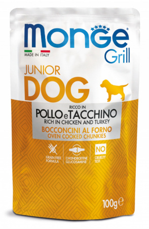Влажный корм Monge Dog Grill Puppy&Junior для щенков, с курицей и индейкой, 100г