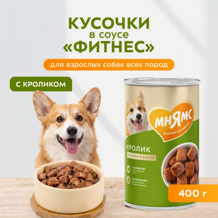 Влажный корм Мнямс для взрослых собак всех пород, кусочки в соусе с кроликом «Фитнес», 400г