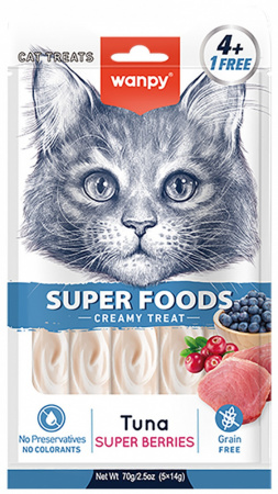 Лакомство Wanpy Cat для взрослых кошек, нежное пюре из тунца с ягодами, 70г