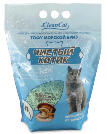 Наполнитель комкующийся "Чистый котик" ТОФУ морской бриз, 6л