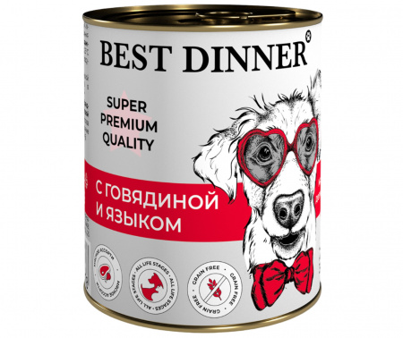Влажный корм Best Dinner Super Premium Мясные деликатесы, для взрослых собак и щенков с 6 месяцев, говядина и язык, 340г