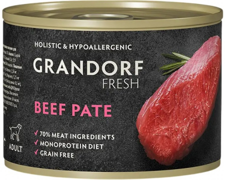 Влажный корм GRANDORF FRESH для собак всех возрастов, паштет из говядины, 200г