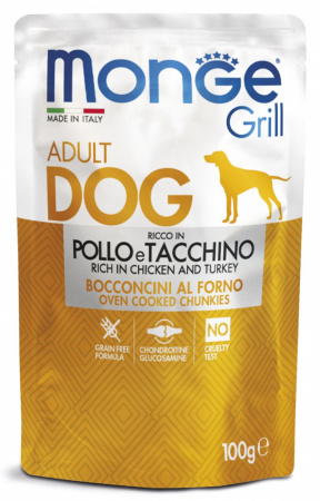 Влажный корм Monge Dog Grill для собак, с курицей и индейкой, 100г