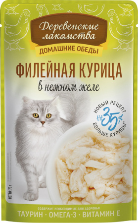 Влажный дополнительный корм «Деревенские лакомства» для кошек, филейная курица в нежном желе, 70г