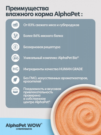 Влажный корм AlphaPet WOW Суперпремиум для котят, беременных и кормящих кошек, паштет с лососем, 85г
