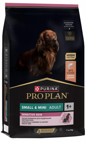 Сухой корм Purina PRO PLAN Sensitive Skin для взрослых собак мелких и карликовых пород, с чувствительной кожей, с лососем, 7 кг