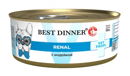 Влажный корм Best Dinner Vet Profi Renal для взрослых собак при заболеваниях почек, с индейкой, 100г