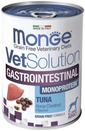 Влажный корм Monge Dog VetSolution Gastrointestinal для взрослых собак, при заболеваниях ЖКТ, с тунцом, 400г