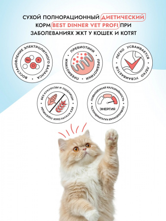 Сухой корм Best Dinner Vet Profi Gastrointestinal для взрослых кошек, при нарушениях пищеварения, с курицей, 400г