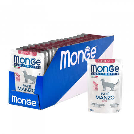 Влажный корм Monge Cat Monoprotein для взрослых стерилизованных кошек, из говядины, 85г