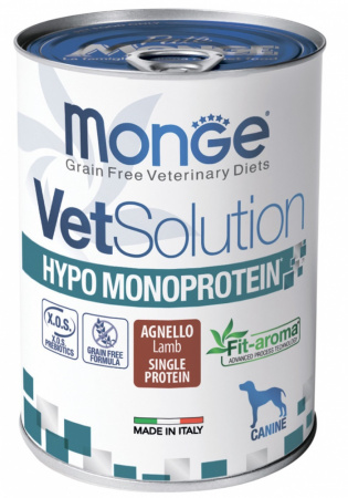 Влажный корм Monge Dog VetSolution Hypo Monoprotein для взрослых собак для снижения реакции пищевой непереносимости, с ягненком, 400г