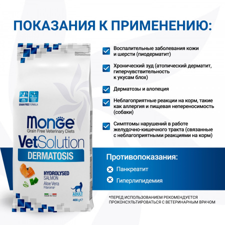 Сухой корм Monge VetSolution Cat Dermatosis для кошек, при заболеваниях кожи, 400г