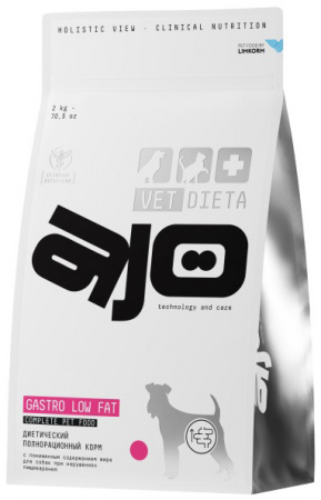 Сухой корм AJO Vet Dieta Gastro Low Fat для взрослых собак с пониженным содержанием жира при нарушениях пищеварения 2кг