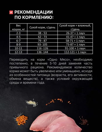 Сухой корм Одно Мясо для взрослых кошек с мясом индейки 400г.