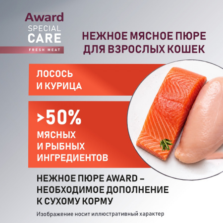 Влажный дополнительный корм AWARD Special Care Sensitive skin&coat для взрослых кошек, для здоровья кожи и шерсти, из курицы с лососем, 100г