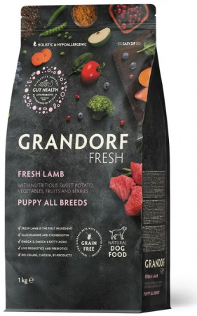 Сухой корм GRANDORF Fresh DOG, беззерновой, Puppy для щенков, беременных и кормящих собак, с живыми пробиотиками, свежее мясо ягненка с бататом, 1 кг