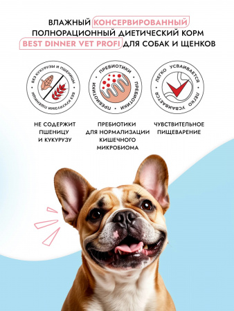 Влажный корм Best Dinner Exclusive Vet Profi GastroIntestinal для собак и щенков с 6 месяцев с чувствительным пищеварением, ягненок с сердцем, 340г