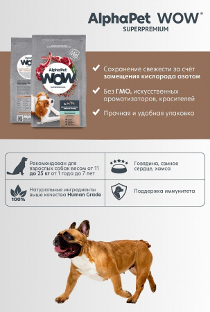 Сухой корм AlphaPet WOW Superpremium для взрослых собак мелких пород с чувствительным пищеварением, с ягненком и бурым рисом, 900г