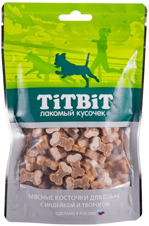 Лакомство TiTBiT Косточки мясные для собак, с индейкой и творогом, 145г