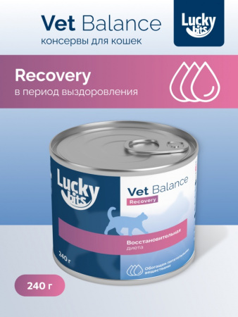 Влажный корм Lucky bits Recovery для кошек, в период анорексии, выздоровления, с курицей, 240г