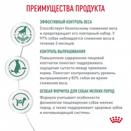 Сухой корм ROYAL CANIN Satiety Weight Management Small Dogs для взрослых собак мелких пород (до 10 кг) для снижения веса 1.5кг
