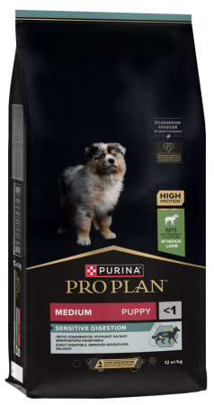 Сухой корм Purina PRO PLAN Sensitive Digestion для щенков средних пород, с чувствительным пищеварением, с ягненком, 12 кг