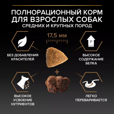 Сухой корм Purina PRO PLAN Duo Delice для взрослых собак средних и крупных пород, с двойной текстурой гранул, с говядиной, 10 кг