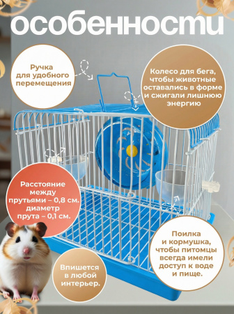 B9-BU Клетка для грызунов "Мини Дом" "Чистый котик" голубой