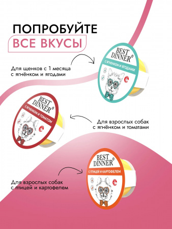 Влажный корм Best Dinner для щенков и собак мелких пород, паштет с телятиной и тыквой, 100г