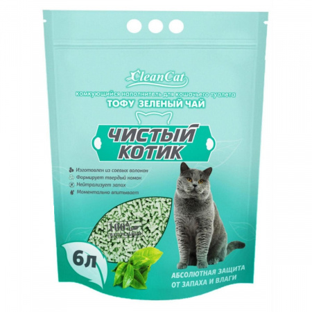 Наполнитель комкующийся "Чистый котик" ТОФУ зелёный чай, 6л