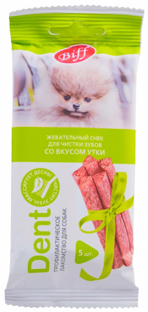Лакомство Жевательный снек для чистки зубов Dent Biff, для собак миниатюрных пород, со вкусом утки, 20г