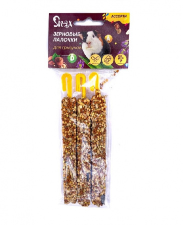 Лакомство зерновые палочки Snax, для грызунов, ассорти (витамины, орех, люцерна), для грызунов,75г.