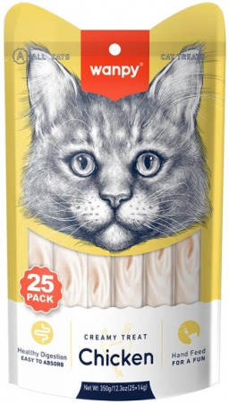 Лакомство Wanpy Cat для кошек, Нежное пюре из курицы, 25х14г