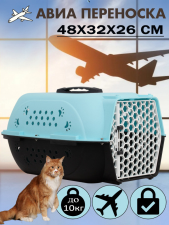 HP-C01S Авиа переноска для домашних животных «Вояж» ТМ Чистый котик, 48*32*26 см, цвет: голубой