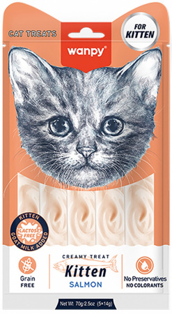 Лакомство Wanpy Cat для котят, Нежное пюре из лосося, 70г