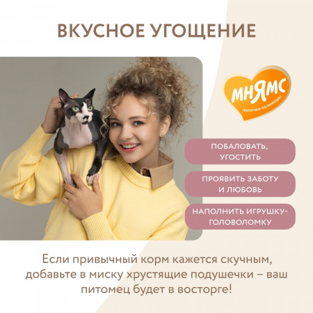 Лакомство Мнямс для взрослых кошек, хрустящие подушечки "Здоровые зубы", с цыпленком, 60г