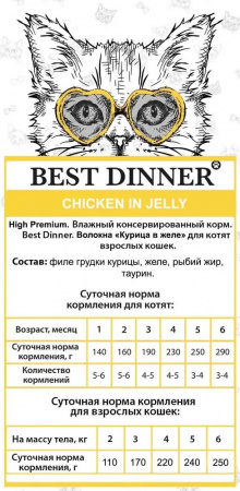 Влажный корм Best Dinner High Premium, для взрослых кошек, курица в желе, 85г