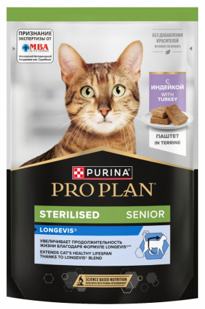 Влажный корм Purina PRO PLAN для стерилизованных кошек старше 7 лет, паштет с индейкой, 75г