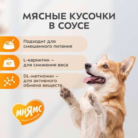 Влажный корм Мнямс для взрослых собак всех пород, кусочки в соусе с кроликом «Фитнес», 400г
