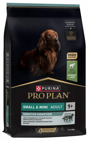 Сухой корм Purina PRO PLAN Sensitive Digestion для взрослых собак мелких и карликовых пород, с чувствительным пищеварением, с ягненком, 7 кг