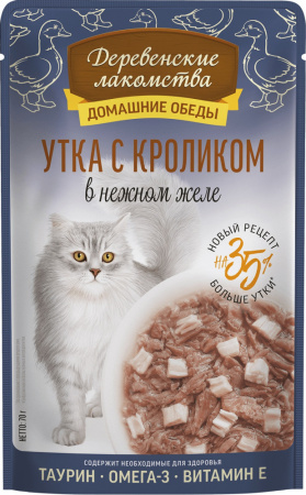 Влажный дополнительный корм «Деревенские лакомства» для кошек, утка с кроликом в нежном желе, 70г