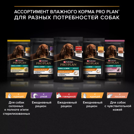 Влажный корм Purina PRO PLAN для взрослых собак мелких и карликовых пород, с уткой в соусе, 85г