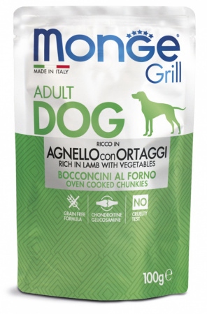 Влажный корм Monge Dog Grill для собак, с ягненком и овощами, 100г